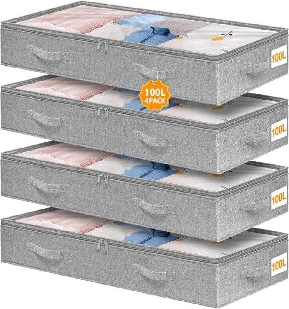 Rangement sous lit 100L très grande capacité avec poignées renforcées