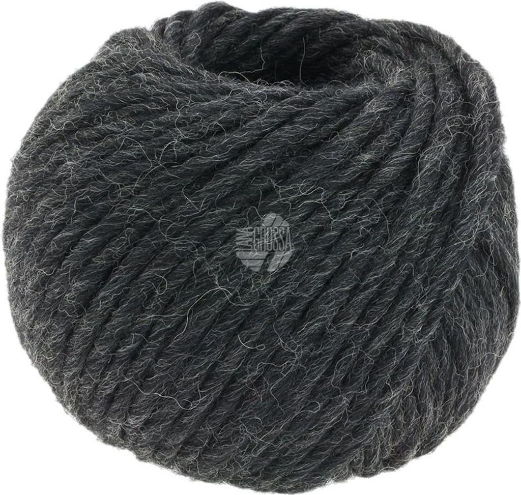 A ball of dark gray yarn.