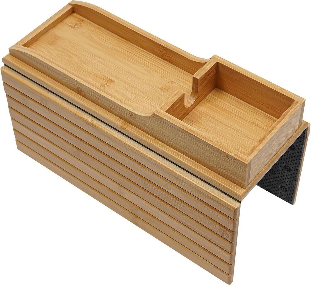 Bambus Sofa-Armlehnenablage - Sofa-Tablett - Faltbar - Becherhalter - Handyhalterung - Abnehmbar - Für Snacks, Getränke und Fernbedienung