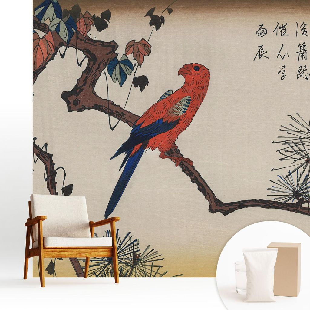 Fototapete - 250x250 cm - Tapete - Wandtapete - Wandbilder - Dekofolie - Tapete Folie - Wand - Dekoration - Wohnzimmer - Ein Vogel auf einem Ast