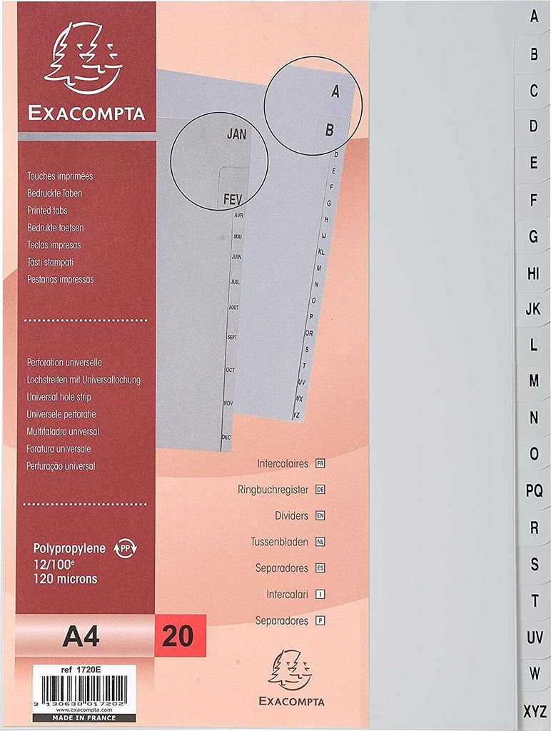 EXACOMPTA Kunststoff Register A-Z DIN A4 20-teilig grau