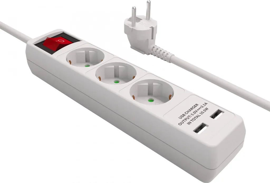 Multiprise Allteq 3 sorties 3860W Blanche 1,5 m - Haute puissance et sécurité