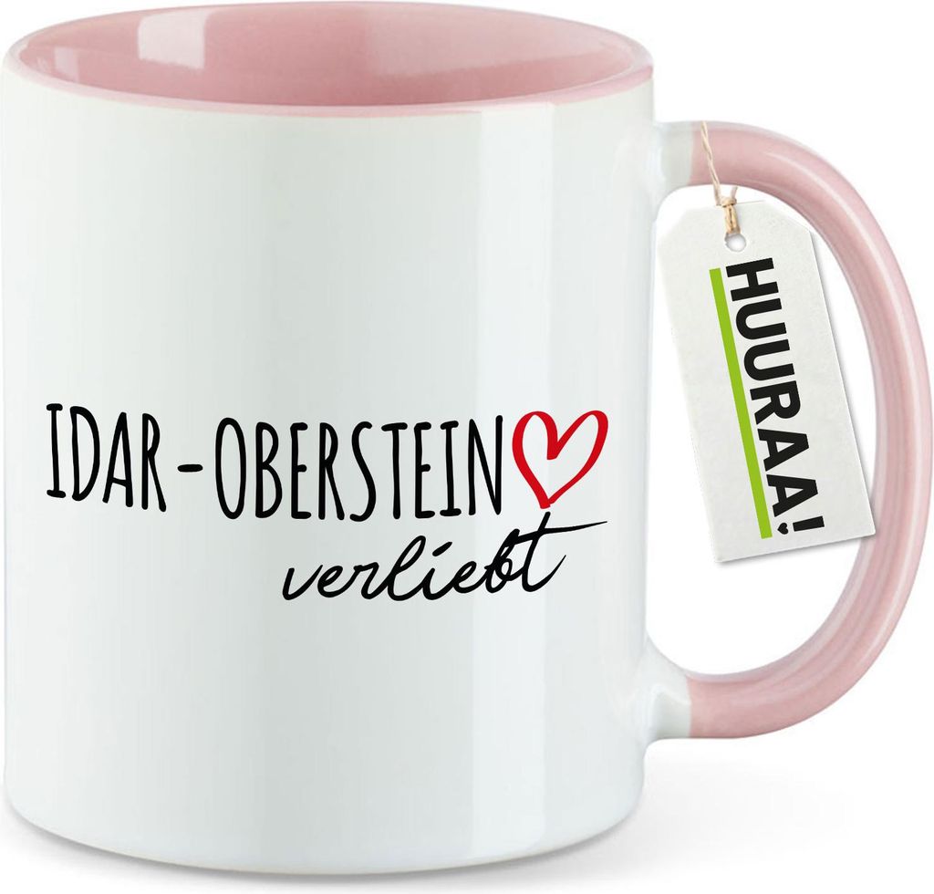 Huuraa Kaffeetasse Idar-Oberstein verliebt 330ml Rosa Keramik Kaffeebecher Geschenkidee