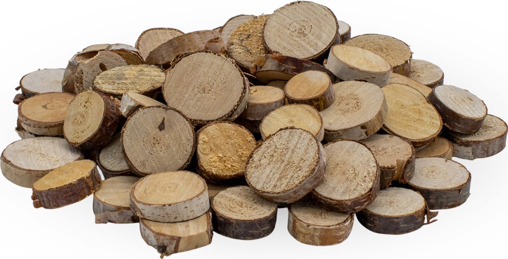 1.05 Birkenscheiben im Netz - ca. Ø 3 cm / 215g / ca. 70-90 Scheiben - kleine Holz Scheiben (klein / 3 cm)