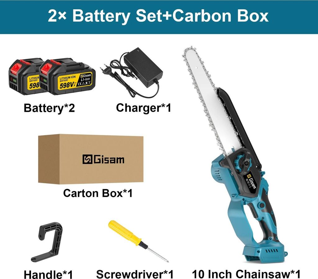 Kettensäge - Kabellos bürstenlos - 25,4 cm Schwert - 5500 W - 35000 U/min - 2x 18 V Akkus inkl. - Braun