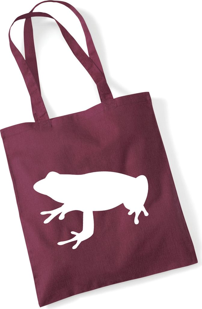 Huuraa Jutebeutel Frosch Kröte Silhouette 10 Liter Burgundy Baumwolle Tasche Geschenkidee
