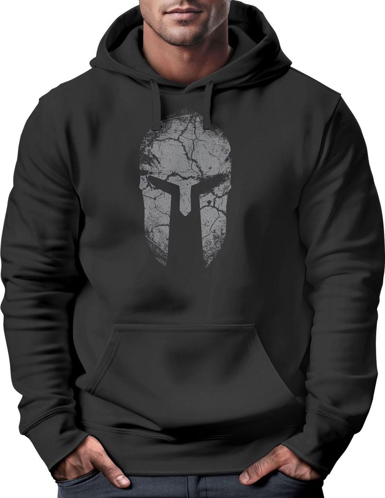 Hoodie HerrenAufdruck Sparta Helm Spartan Warrior Print Kapuzen-Pullover Männer Fashion Streetstyle Neverless schwarz L