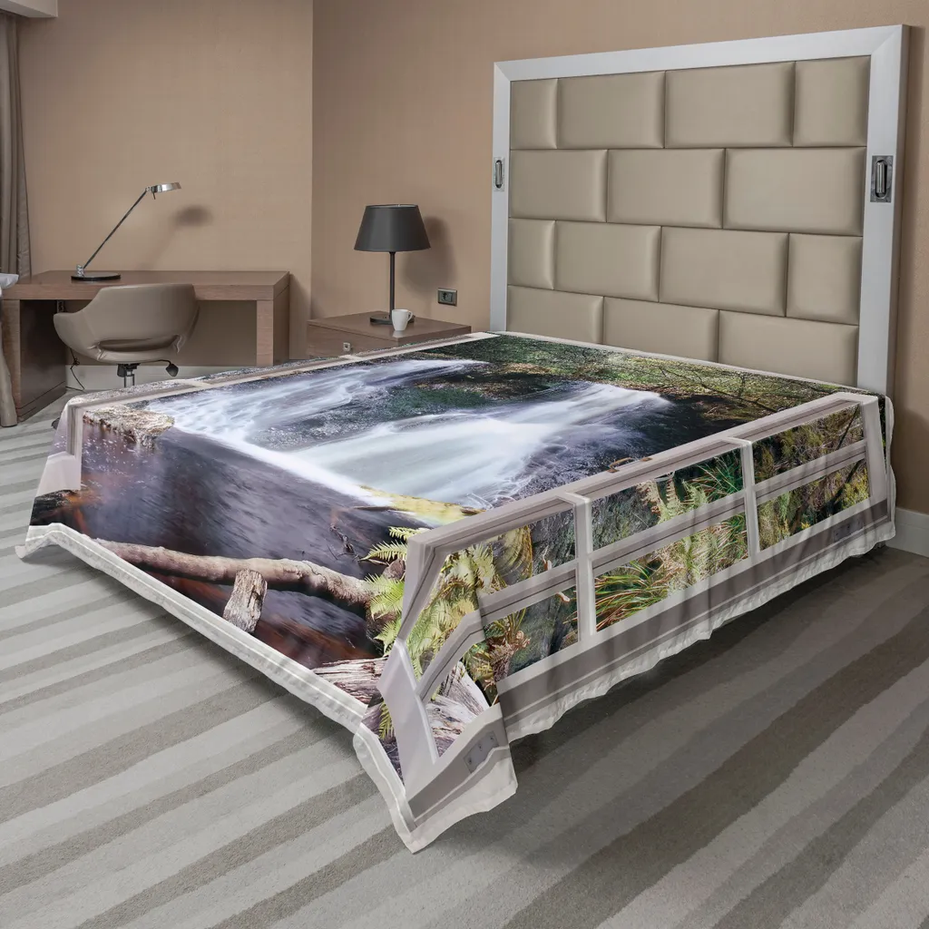 Drap plat décoratif paysage Rivière pour lit double, Microfibre 260 cm