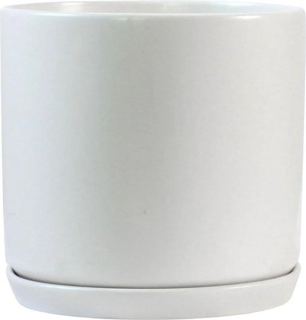 Décoration jardin et salon : pot céramique blanc 25 cm avec socle
