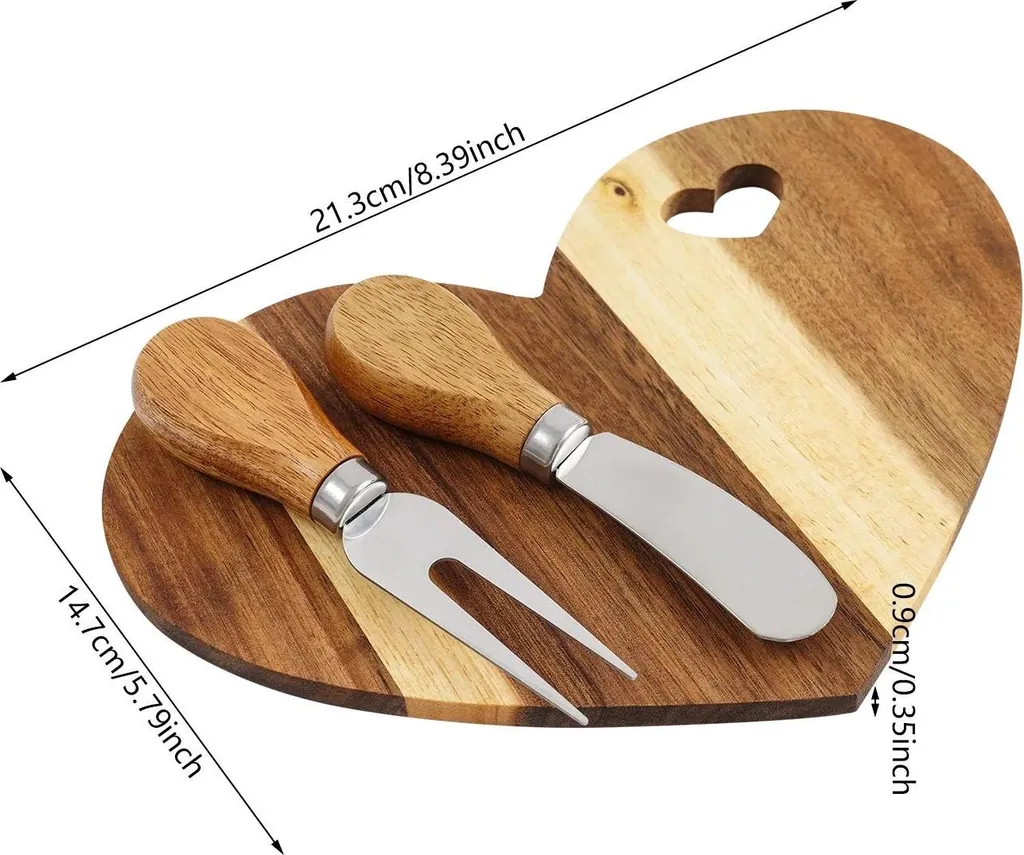 Set da formaggio - Tagliere - Legno - Vassoio da portata - Confezione regalo - Cucina - 6