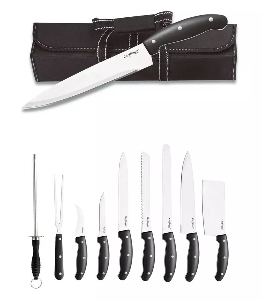 BBQ Grill XXL 10 tlg Messerset faltbare roll Tasche Messer Rostfrei