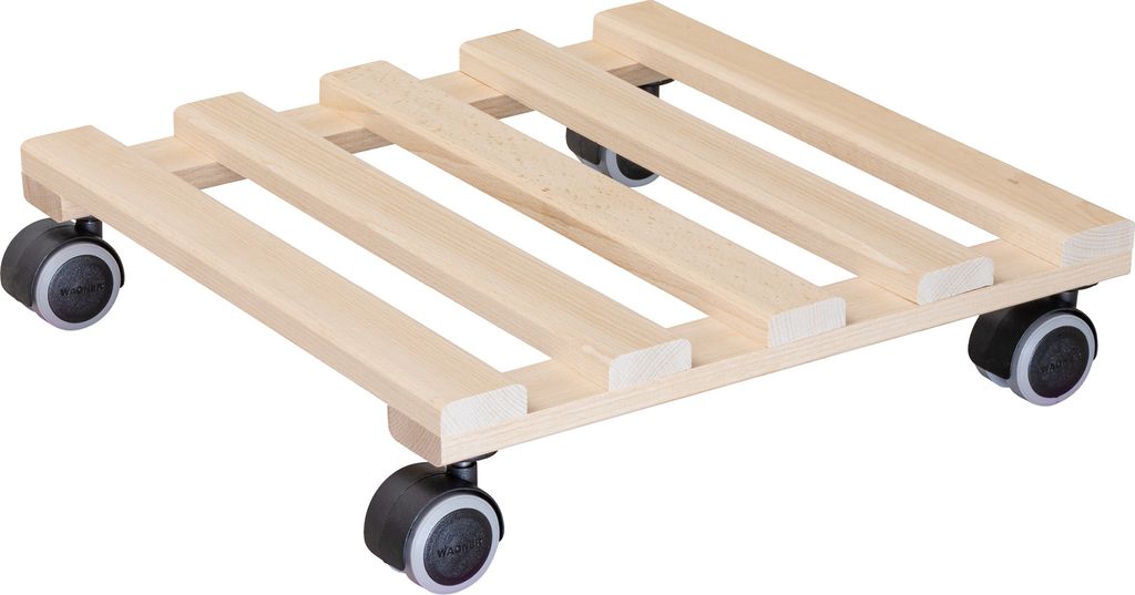 WAGNER Pflanzenroller PALETTI 34 x 34 x 8 cm, für den Innenbereich, Buchenholz, natur, Tragkraft 100 kg, EU Ware - 20043801