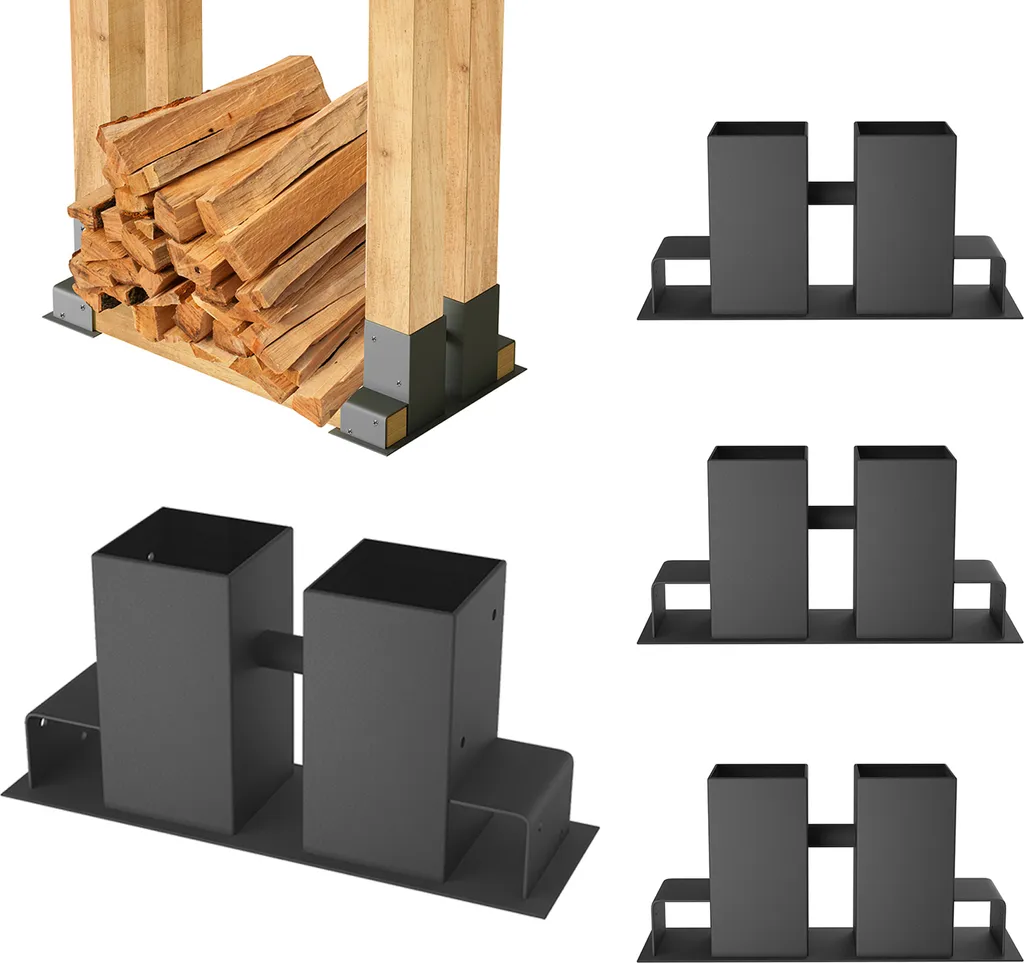Supporto Legna da Ardere YUENFONG 4 Pezzi - Stile Tradizionale Nero