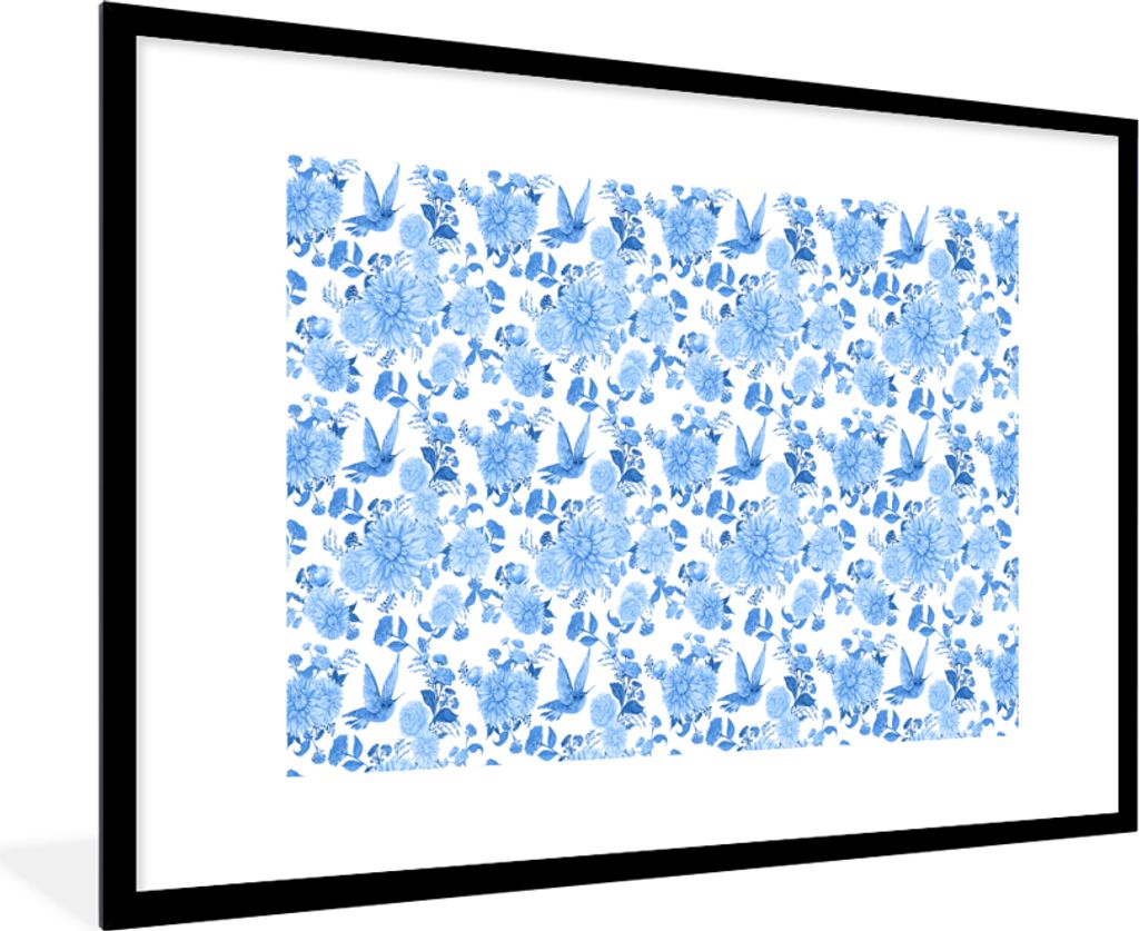 MuchoWow® Gerahmtes Poster Blumen - Muster - Blau 90x60 cm Produktbild 