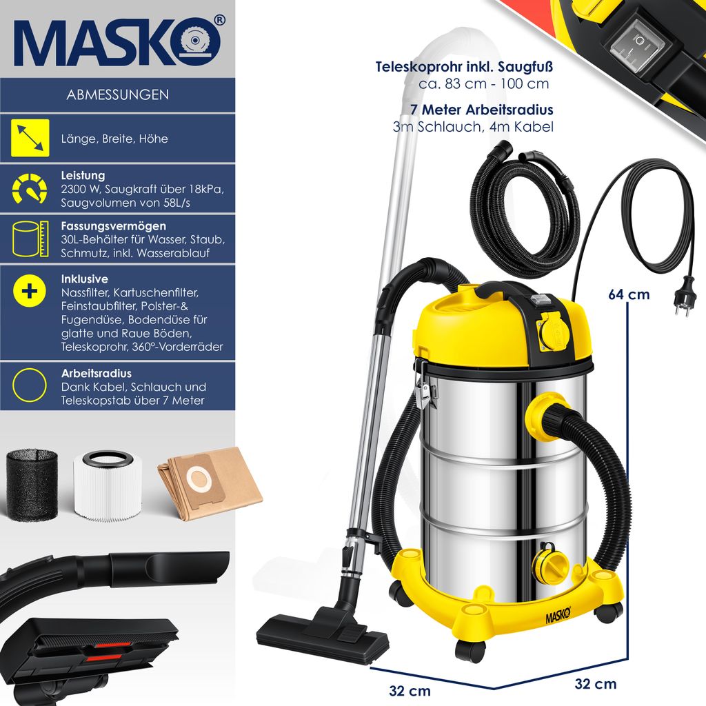 MASKO® Industriestaubsauger Staubsauger Nass Trocken Sauger Produktbild 9