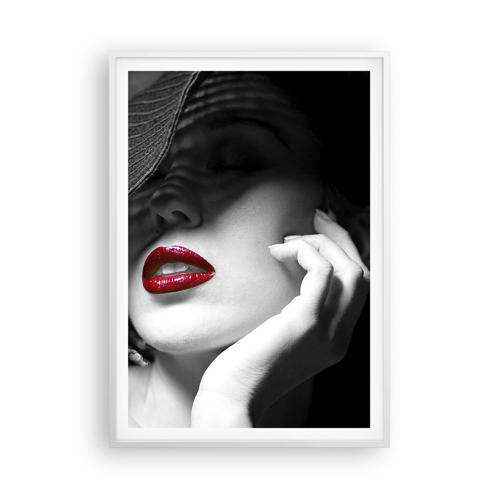 Gerahmtes Poster - Weißer Rahmen - Frau Gesicht Lippen - 70x100 cm - Wand Bild - Wanddeko - Wandbilder - Kunstposter - Wandposter - Bilderrahmen -...