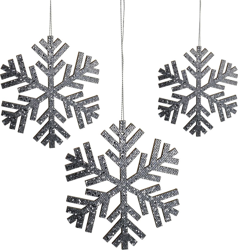 Schneeflocke Grau Deko zum Hängen Ø8-12cm 9er Set Glitzer Weihnachten, 9 Stück