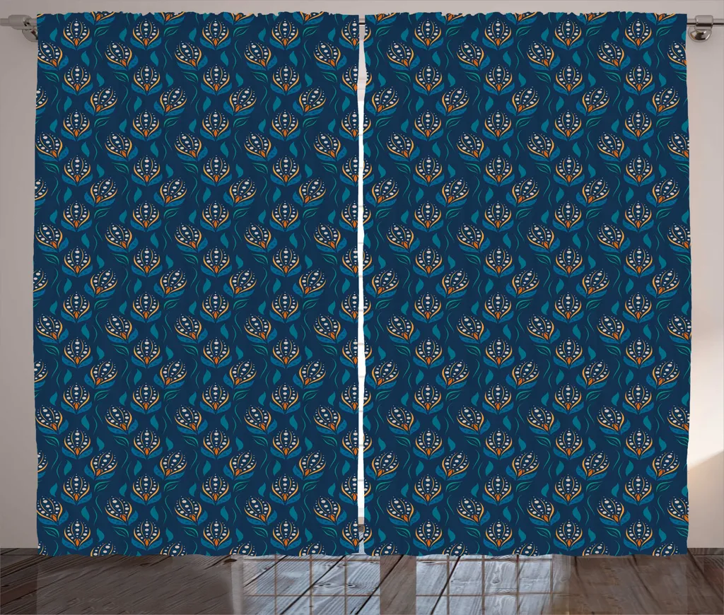 ABAKUHAUS Tenda rustica arancione e blu, petali orientali, tende universali per soggiorno con passanti e ganci, 280 x 245 cm, blu notte multicolore