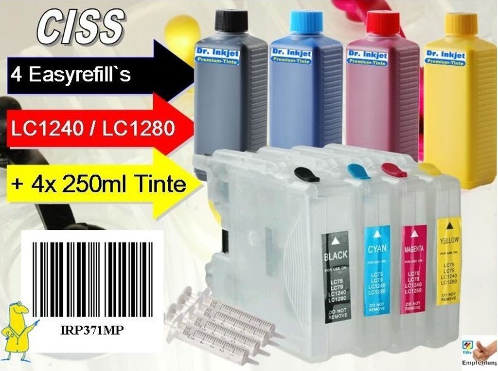 CISS Sparpack: Easyrefills + 4x250ml Nachfülltinte für LC1220/ LC1240/ LC1280