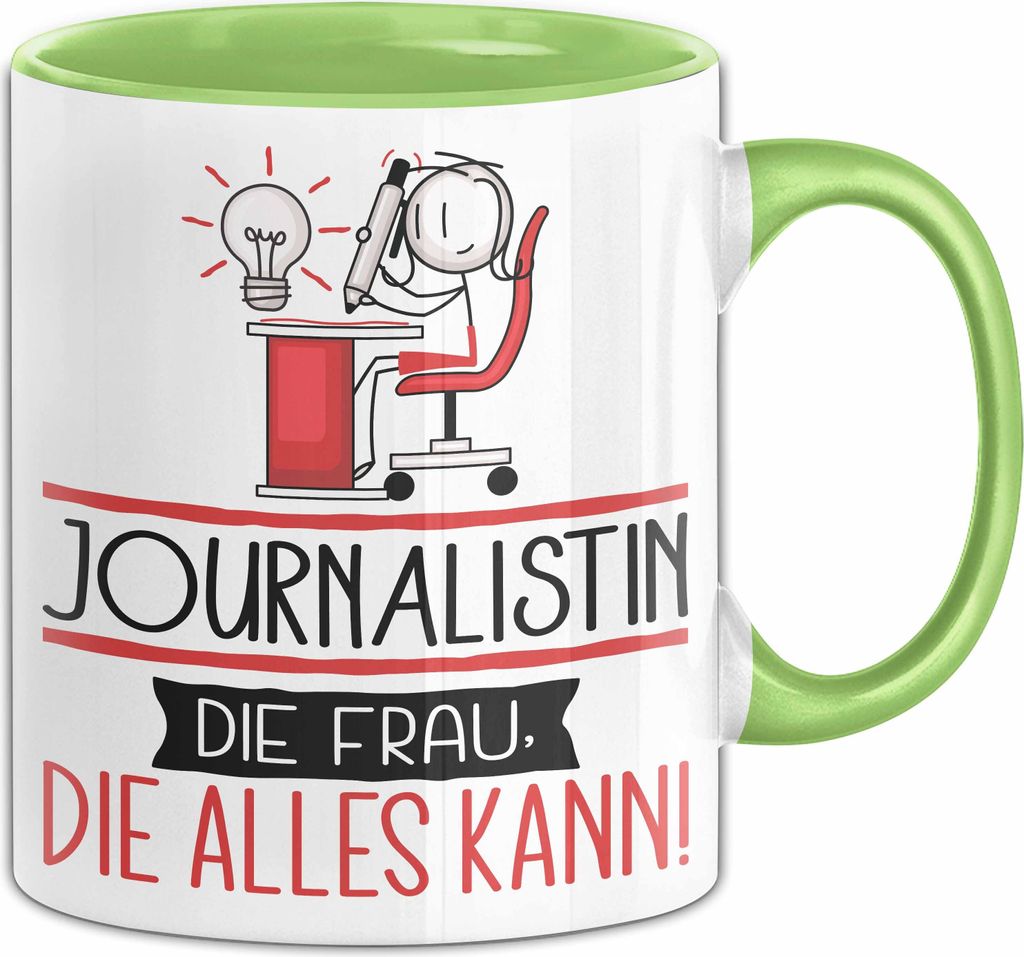Journalistin Geschenk Tasse Becher Die Frau Die Allen Kann Geschenkidee für eine Journalistin Lustig (Grün)