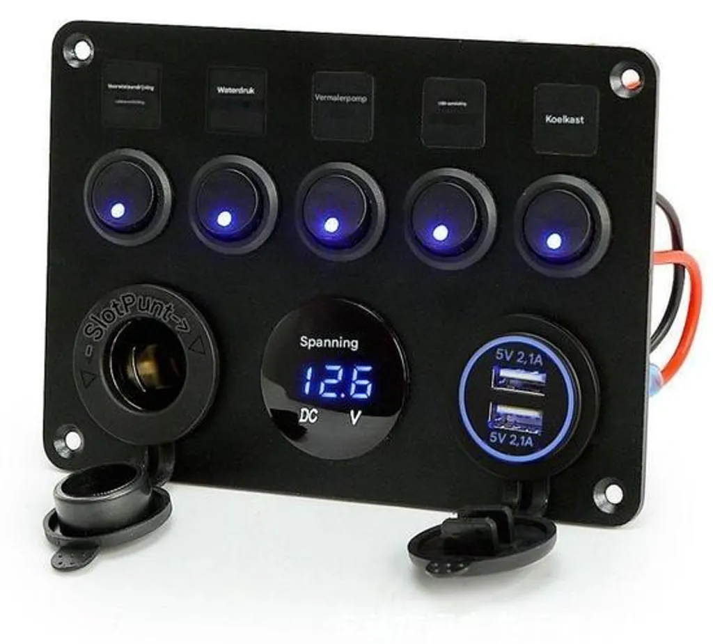 Panneau interrupteur étanche 12V 24V pour tableau de bord bateau noir
