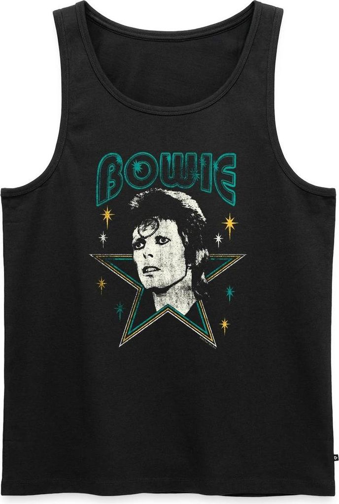 Spreadshirt David Bowie Schriftzug Mit Portrait Und Stern Männer Premium Tank Top, XS, Schwarz