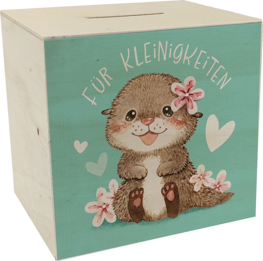 Baby Otter Spardose aus Holz mit Spruch Für Kleinigkeiten