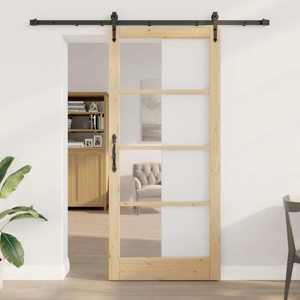 Möbel Schiebetür Braun 93 x 211 cm Holz und Metall - Haustüren 3332401