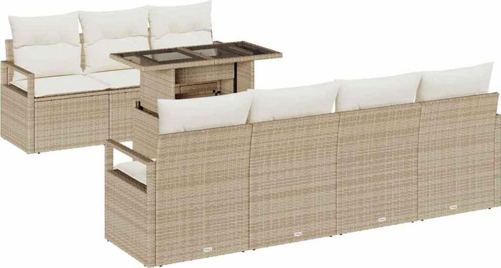 Garten-Sofa-Set mit Speicher 8 pcs Beige Poly Rattan