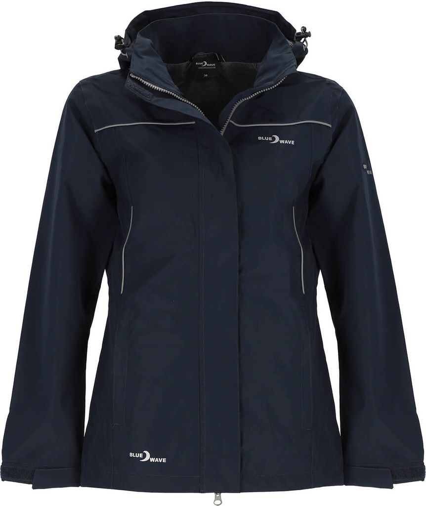 Blue Wave Damen Regenjacke Klea Verstaubar - Wasserdichte Outdoor-Jacke mit abnehmbarer Kapuze in Marine Größe 54