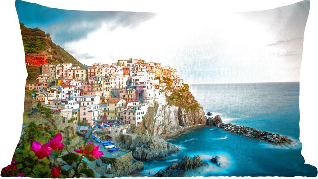 MuchoWow Zierkissen Sofakissen Wohnzimmer Dekokissen 50x30 cm Italien - Felsen - Monterosso - Wohnzimmerdekoration - Polster mit Photo