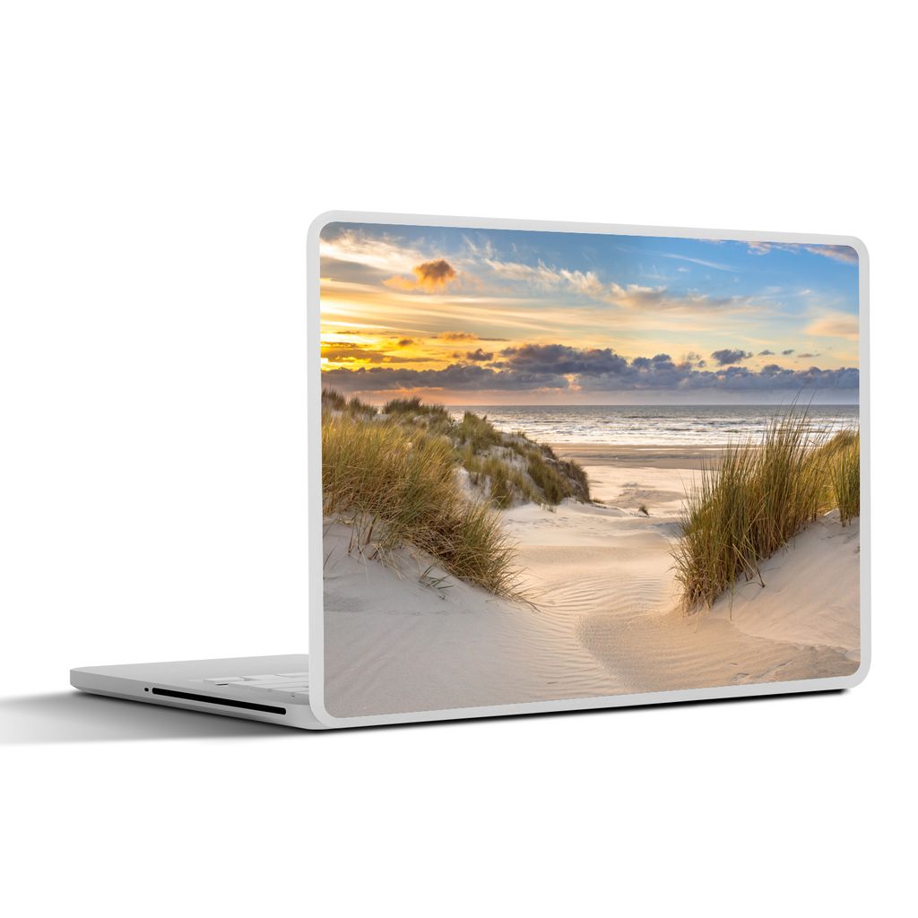 MuchoWow Laptop Aufkleber Sticker Cover Strand - Düne - Gras - Sonnenuntergang - Meer 30x21 cm - Sticker für Laptop - Selbstklebend