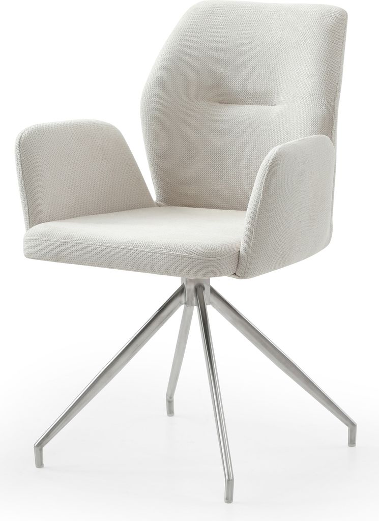 SalesFever Armlehnstuhl | 180° Drehfunktion | Bezug Strukturstoff | Gestell Edelstahl | B 60 x T 62 x H 89 cm | creme – silbern