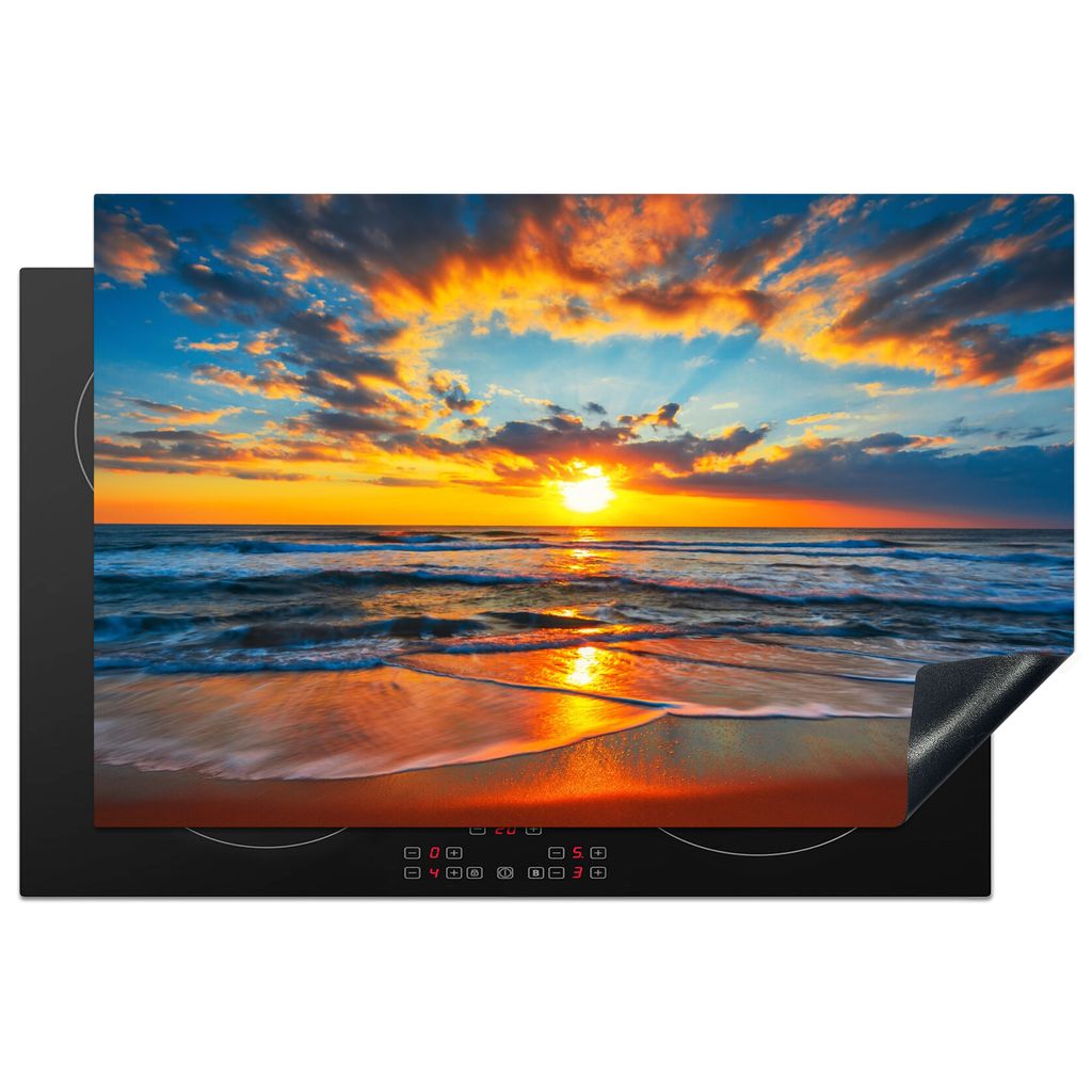 KitchenYeah Herdabdeckplatte Sonne - Strand - Meer - Sonnenuntergang , 81x52cm, Küche Deko, Glaskeramikkochfeld Herdabdeckung, Abdeckplatte fùr...