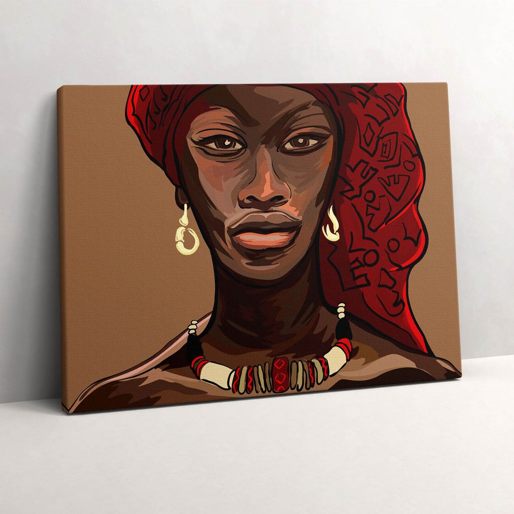 Kunst - Gemälde einer afrikanischen Frau – Leinwandbild Wandbild – 80x60 cm – Leinwandbilder – Wandbilder – Schlafzimmer – Flur