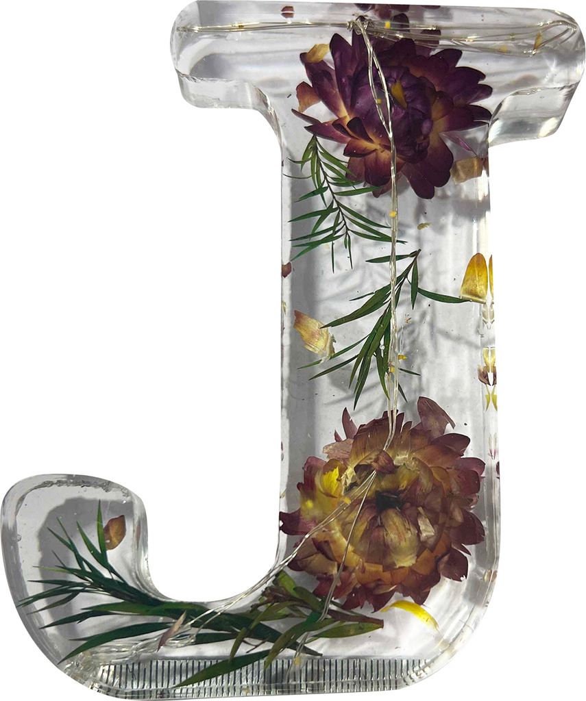 Florales Nachtlicht aus Kunstharz, handgefertigt, gepresste Blumen, Buchstaben, Lampe, Tischdekoration, leuchtende Blumenbuchstaben, Ornament, Gesc...