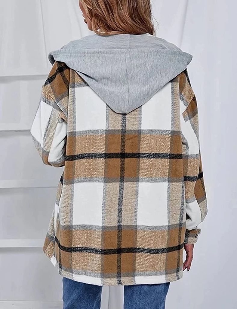 ASKSA Damen Karierte Kapuzen Warm Hemdjacke mit Kapuze Produktbild 5
