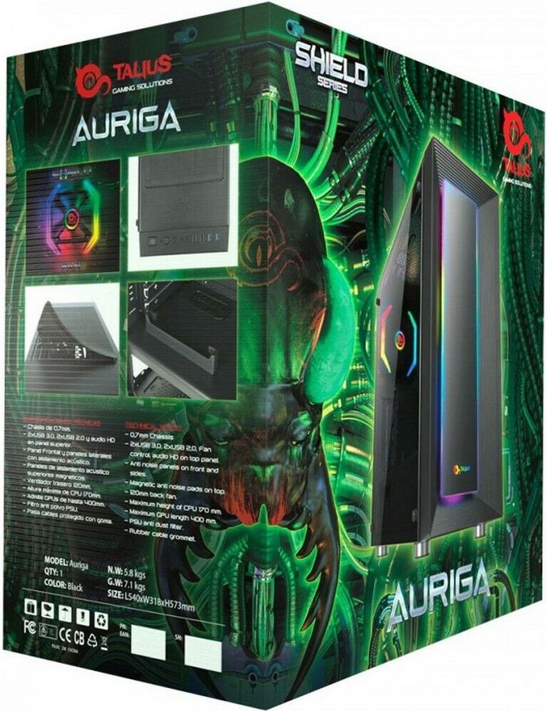 TALIUS Auriga, Tower, PC, Schwarz, ATX, micro ATX, Metall, Kunststoff, Gaming