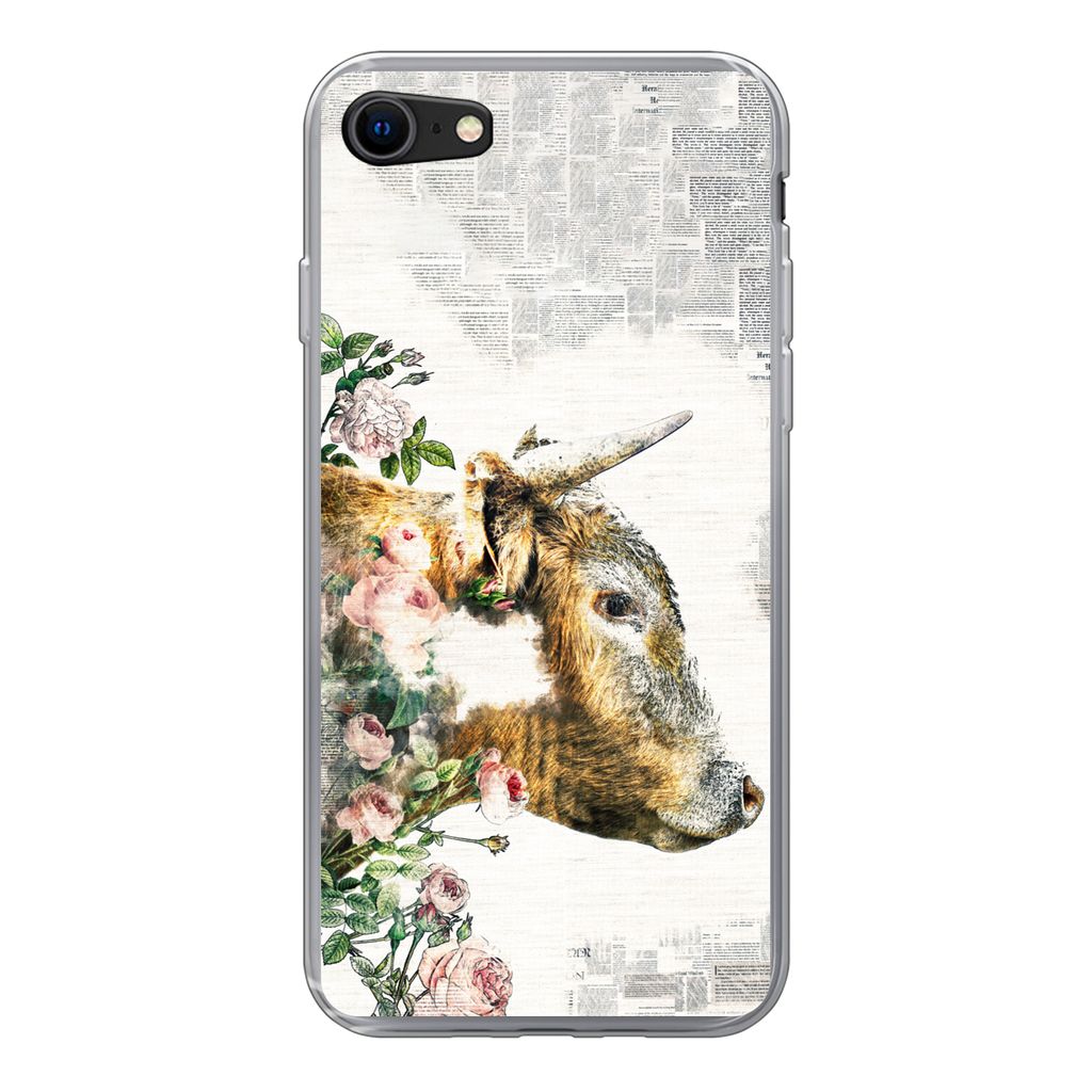 MuchoWow Handyhülle Schutzhülle Hülle für iPhone SE 2020 Schottischer Highlander - Farbe - Blumen Silikon Softcase Handy Hülle - Kartenbesitzer
