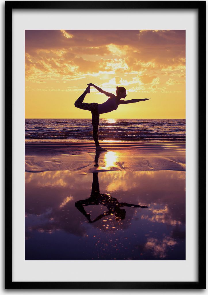 Bild - Bilderrahmen - Foto - 70 cm x 100 cm - MDF - Rahmen - Wandkunst - Yoga am Strand