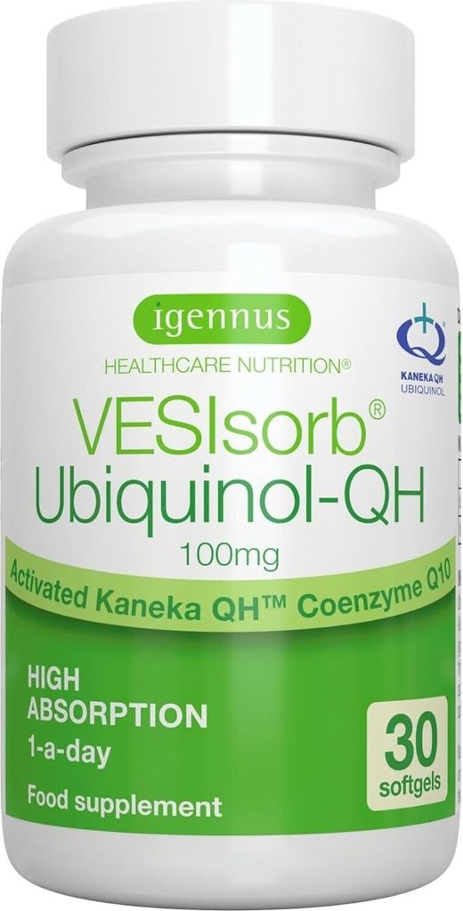 Vesisorb Ubiquinol 100mg, aktive Form von Coenzym Q10, bioverfügbares Antioxidant, Kaneka patentierte Formel, 30 Weichkapseln, von Igennus