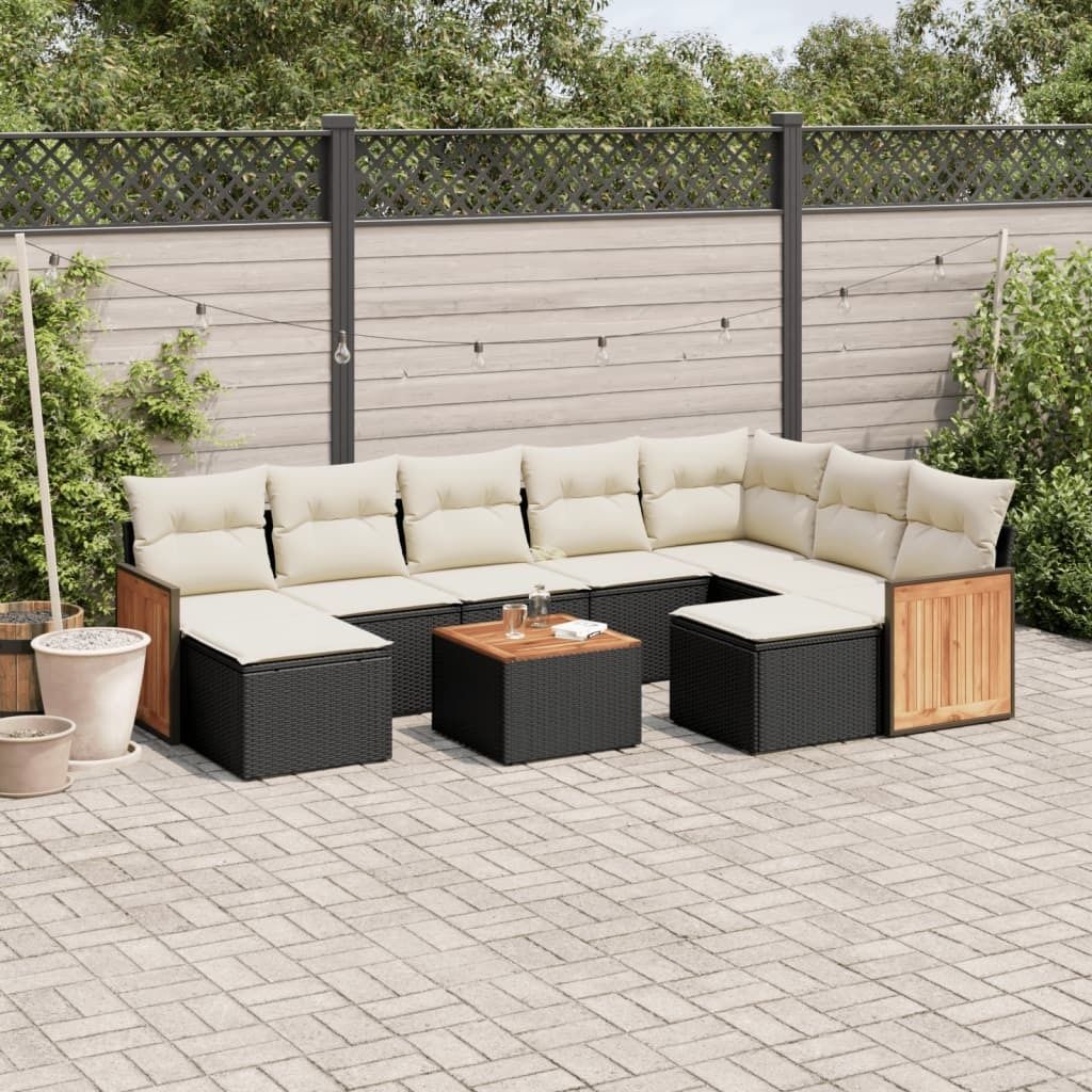 Maison Exclusive - 10-tlg. Garten-Sofagarnitur mit Kissen Schwarz Poly Rattan