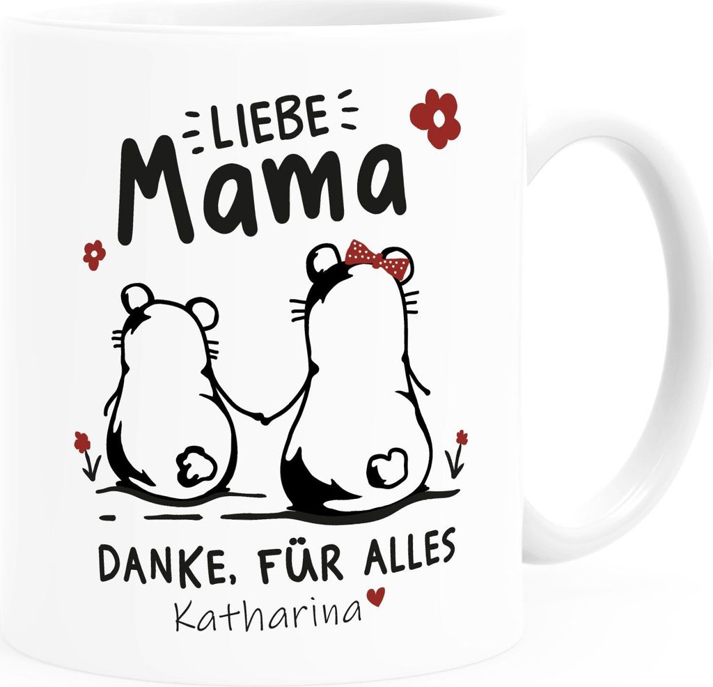 personalisierte Kaffee-Tasse Liebe Mama Danke für alles Bärchen Wunschnamen Geschenk Muttertag SpecialMe mit Namen weiß Keramik-Tasse