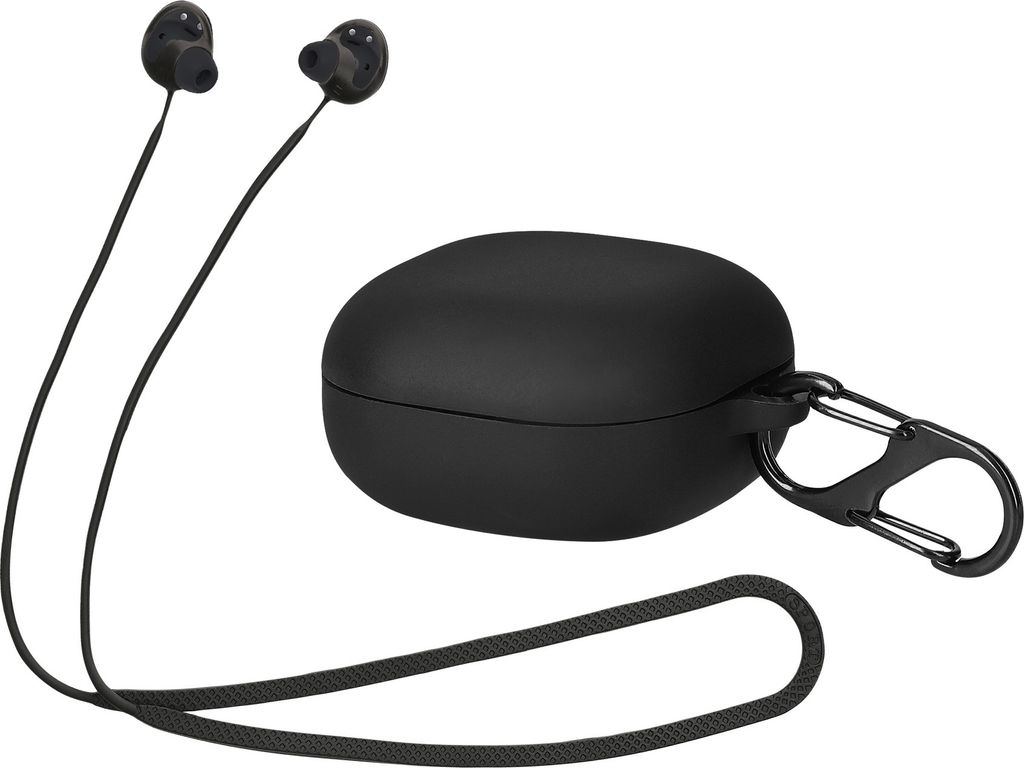 kwmobile 2in1 Set Hülle und Halteband kompatibel mit Samsung Galaxy Buds2 Pro Case - Kopfhörer Band Strap 80 cm - Schwarz Schwarz