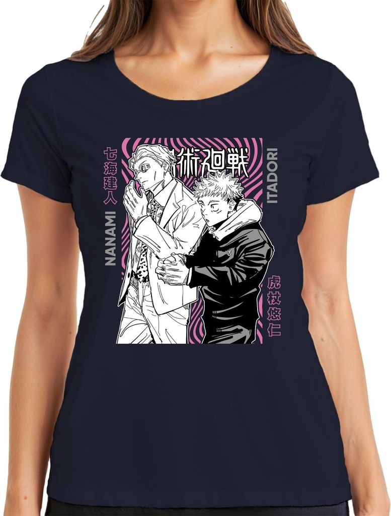 Jujutsu Kaisen Nanami Itadori Anime Ästhetik Geschenk Manga Retro Damen T-Shirt, Navy, XL