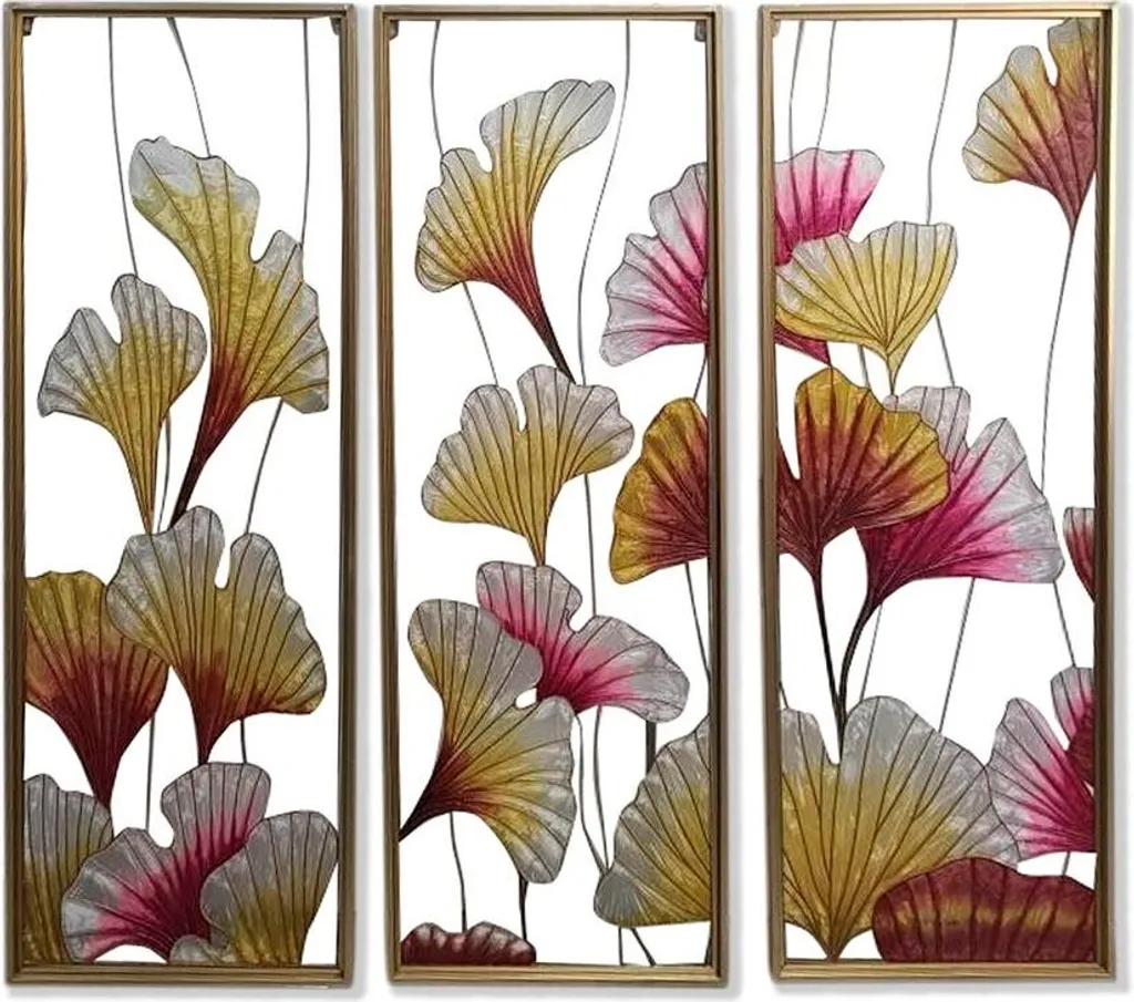 Décoration Murale Salon : Lot de 3 Toiles Feuilles Tropicales 122 cm