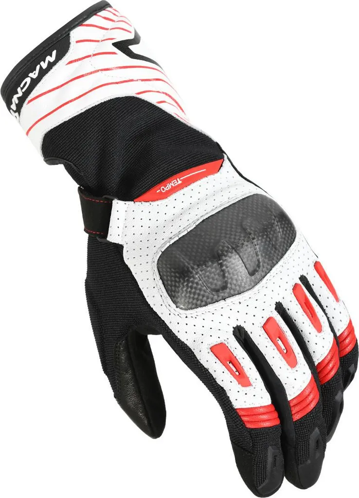 Gants Macna Tempo perforés en cuir ventilé Noir Blanc Rouge Taille L