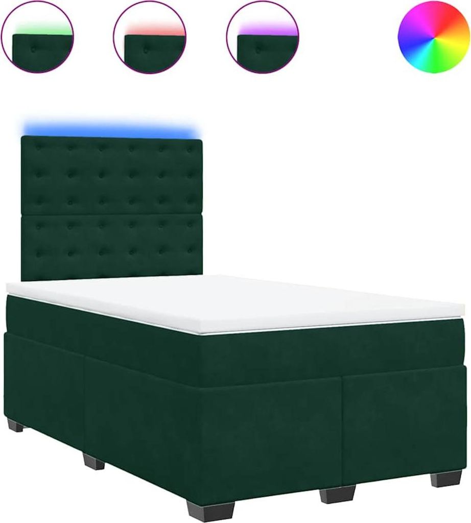 vidaXL Boxspringbett mit Matratze Dunkelgrün 120x200 cm Samt