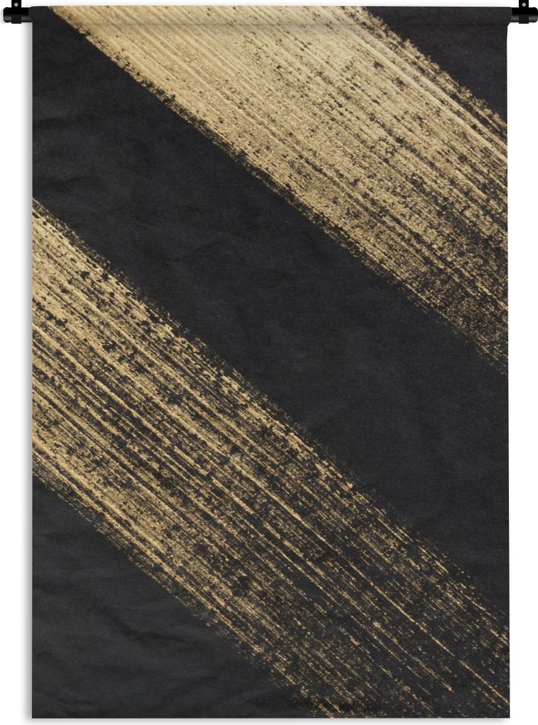 MuchoWow Wandteppich Wandbehang Goldene Farbstreifen auf schwarzem Hintergrund 60x90 cm Tapisserie Dekoration Wandtuch - Foto-Teppich - Abwaschbar