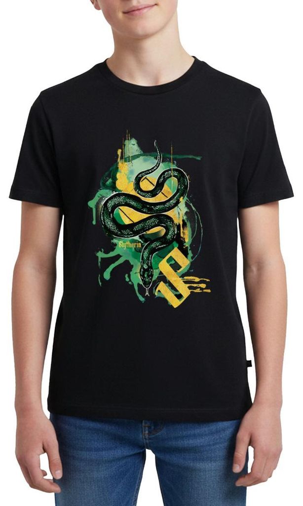 Spreadshirt Harry Potter Haus Slytherin Schlange Teenager Premium T-Shirt, 158/164 (12 Jahre), Schwarz